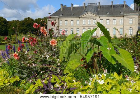 Flowers in front of the building of Fine Arts Museum of Limoges, France