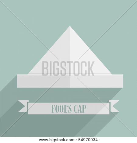 detailed retro flat style illustration of a fools cap with banner