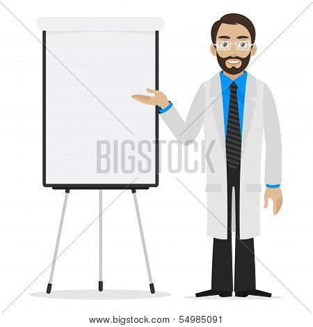 Scientist specifies on flipchart