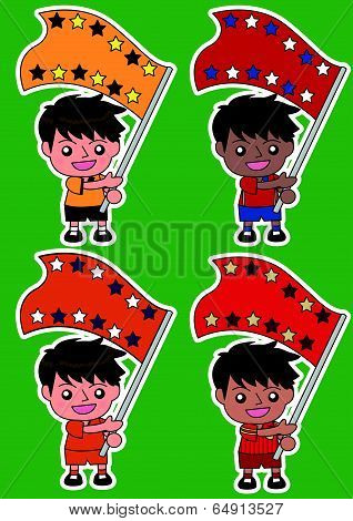 Vector cartoon soccer Sport Fan with Flag