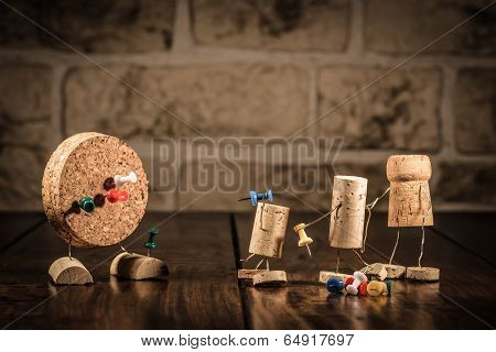 Wine Cork Figures, Concept Dart With Pins