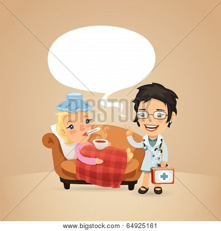 Female Doctor Visits A Sick Woman