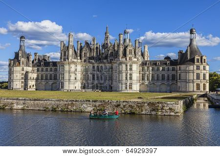 Family On A Boat In Front Of Chambord Castle