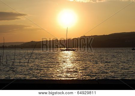 sunset with boat