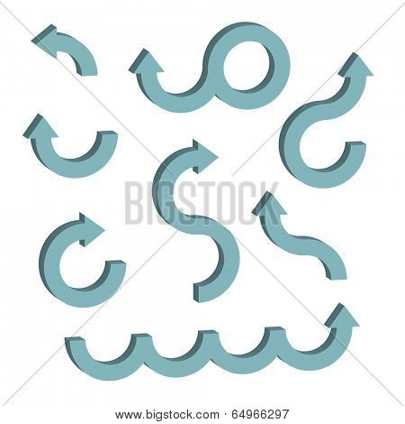 Blue 3D arrows elements set