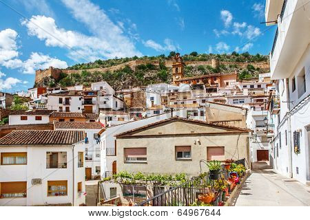 White houses in Chulilla village, placed in Valencian mountains, Spain