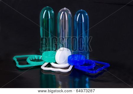 PET preforms, caps and handle