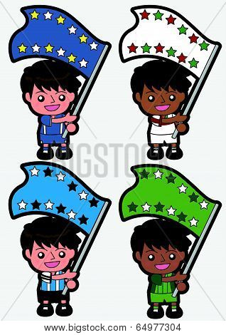 Vector cartoon soccer Sport Fan with Flag