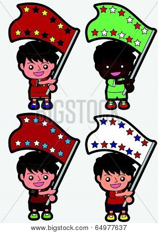 Vector cartoon soccer Sport Fan with Flag