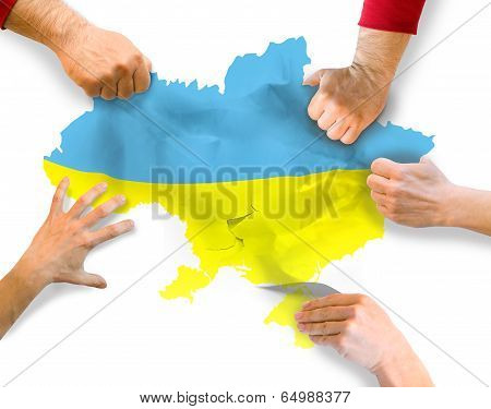 tearing map of the country Ukraine on piece referendum and elections