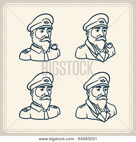 Illustrated bearded boat captain icons