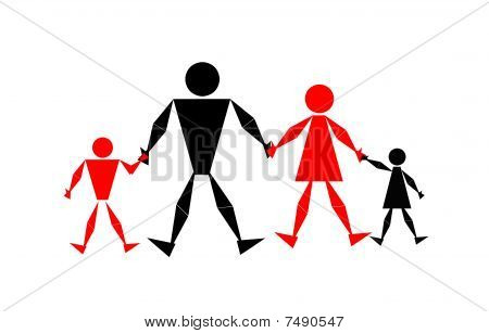 Familie, Vater, Mama, Sohn, Tochter, Illustration, auf weißem Hintergrund