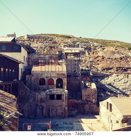 Abandoned wooden buildings silver mine