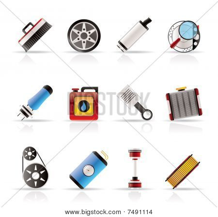 Iconos realistas de autopartes y servicios
