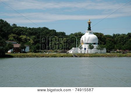 Buddhist house of prayer on the banks of the Danube in Vienna