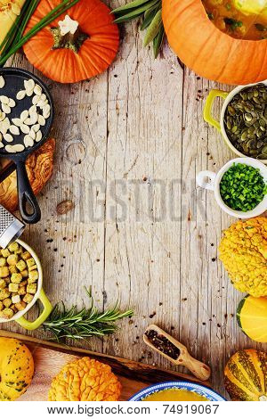 Pumpkin soup - Traditional seasonal pumpkin soup, space for text