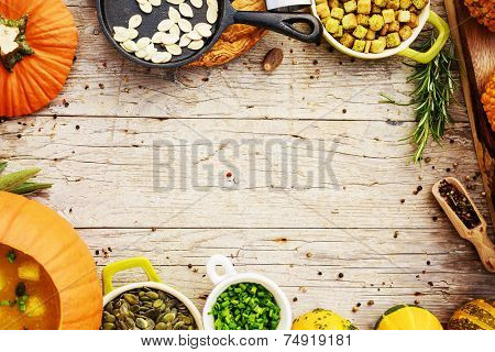 Pumpkin soup - Traditional seasonal pumpkin soup, space for text