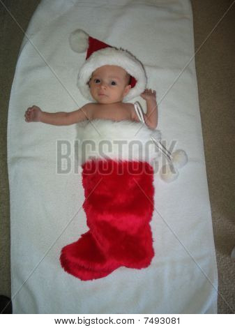 Baby in een Christmas Stocking
