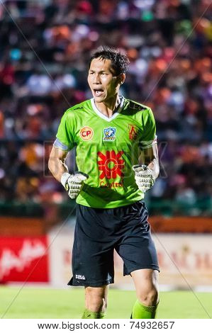 Sisaket Thailand-october 22: Kosin Hembut Of Air Force Central Fc. In Action During Thai Premier Lea
