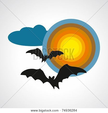 Silhouettes of bats on full moon halloween symbol - vector illustration