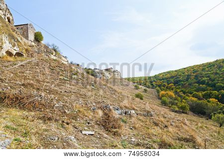 Mountain Slope And Ancient Town Chufut-kale Crimea