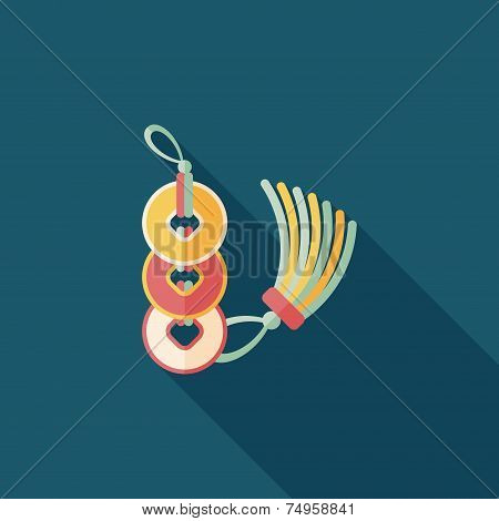Chinese New Year Flat Icon With Long Shadow,eps10, Ancient Coins Lucky Pendant Means 