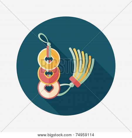 Chinese New Year Flat Icon With Long Shadow,eps10, Ancient Coins Lucky Pendant Means 