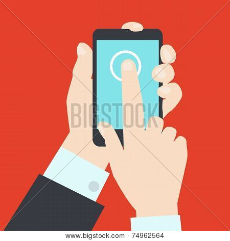 Flat Design Vector Modern Style Of Hands With Mobile Gadget