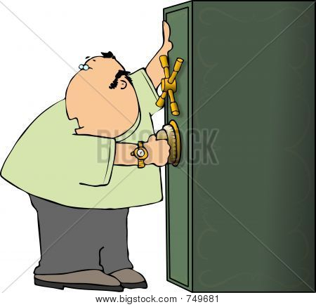 Uomo aprendo una cassetta di sicurezza