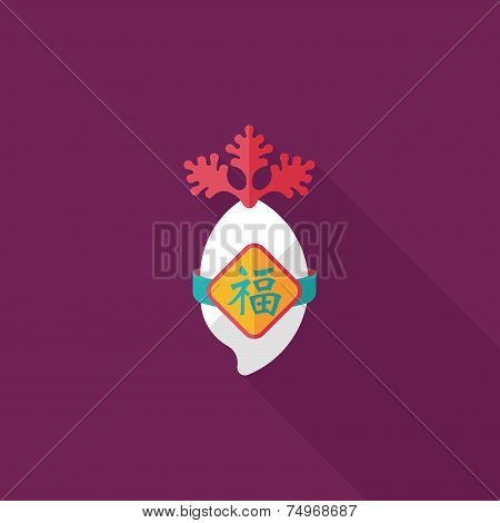 Chinese New Year Flat Icon With Long Shadow,eps10, Lucky White Radish With Chinese Words Means 