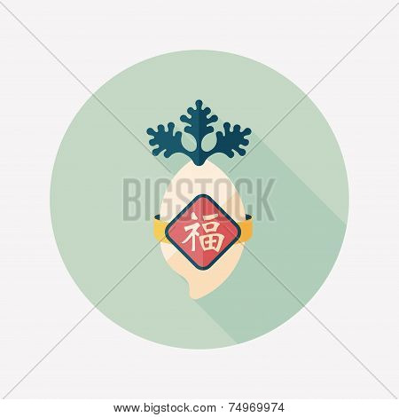 Chinese New Year Flat Icon With Long Shadow,eps10, Lucky White Radish With Chinese Words Means 