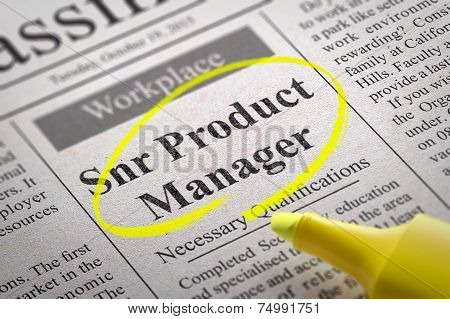Snr Product Manager Vacancy in Newspaper.
