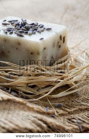 Natural lavender soap, shallow focus
