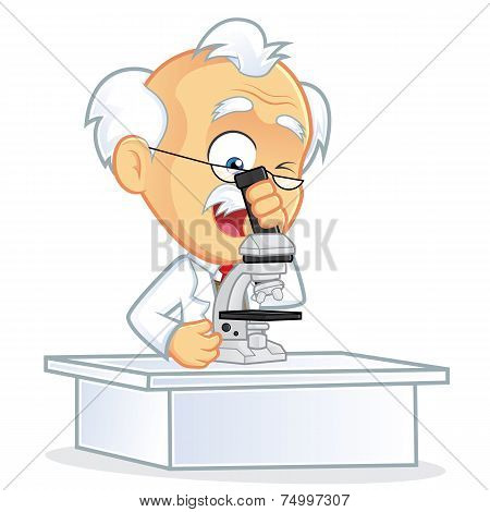Vector Professor Using a Microscope