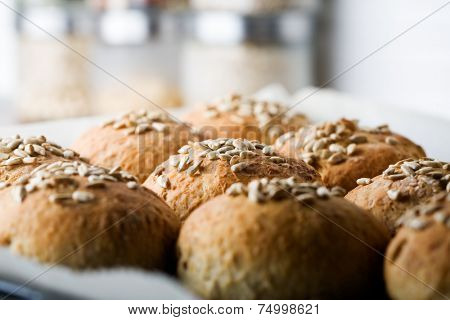 Homemade bread rolls with sunflower seeds