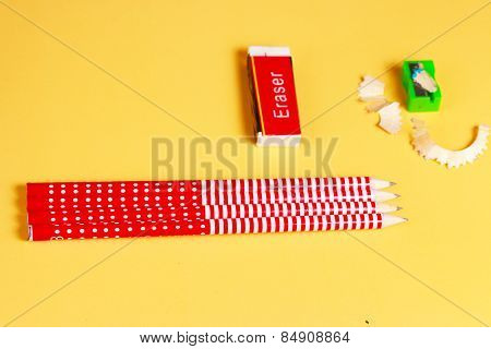 Erasure Sharpener And Pencils