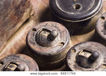 Close-up of a dirty lightswitches and sockets