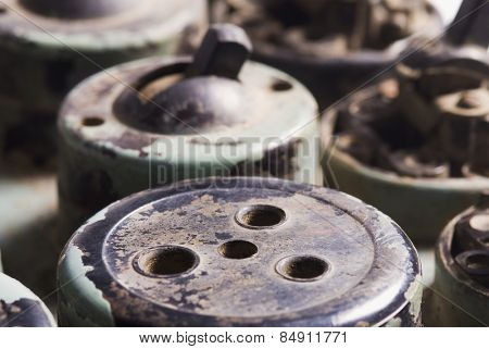 Close-up of old lightswitches and sockets