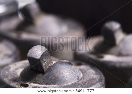 Close-up of old lightswitches