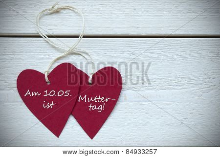 Two Hearts Label German Text Muttertag Means Mothers Day