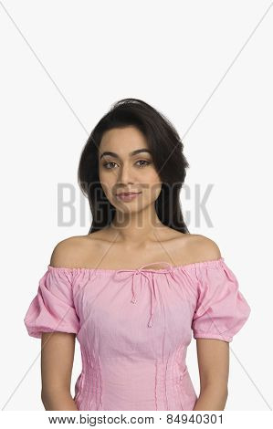 Portrait of a woman smirking
