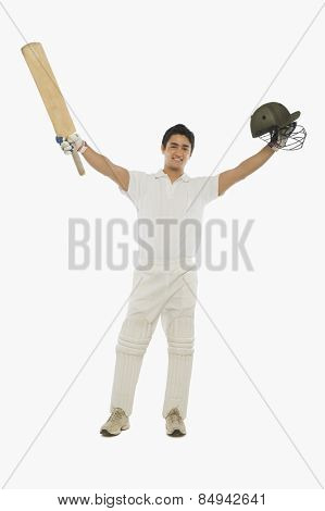 Portrait of a batsman celebrating his success