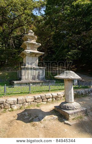 Yeongju, Korea - October 15, 2014: Three-story Stone Pagoda