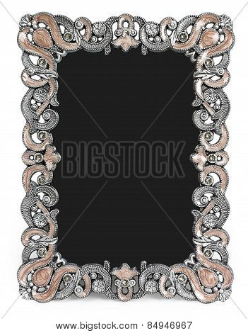 Metal frame with brown enamel, gems and place for a photo