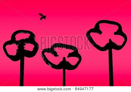 Bee silhouette under the flowers made from pepper