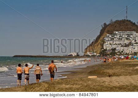 Unidentified tourists enjoying the popular beach of Same.