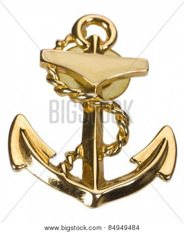 Close-up of an anchor shaped brooch