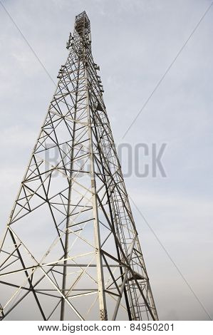 Low angle view of a communications tower