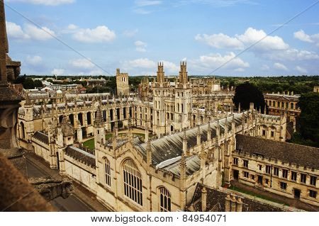 High angle view of university buildings, Oxford University, Oxford, Oxfordshire, England