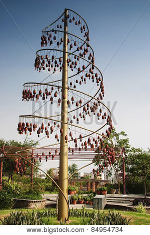 Decorated pole in a garden, Garden of Five Senses, Saidul Ajaib, New Delhi, India